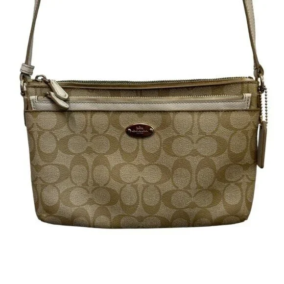 Coach East West Crossbody Purse Handbag Pop Up Pouch F52657 Light Khaki Chalk